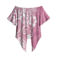 Polynesian Women's Day Off Shoulder Wrap Waist Top Pink Hibiscus Flowers With Polynesian Pattern LT05 Pink - Polynesian Pride