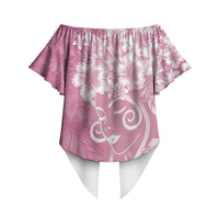 Polynesian Women's Day Off Shoulder Wrap Waist Top Pink Hibiscus Flowers With Polynesian Pattern LT05 - Polynesian Pride