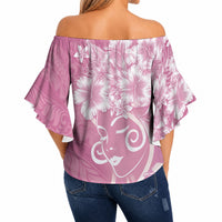 Polynesian Women's Day Off Shoulder Wrap Waist Top Pink Hibiscus Flowers With Polynesian Pattern LT05 - Polynesian Pride
