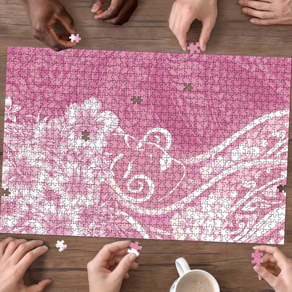Polynesian Women's Day Puzzle Pink Hibiscus Flowers With Polynesian Pattern