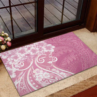 Polynesian Women's Day Rubber Doormat Pink Hibiscus Flowers With Polynesian Pattern