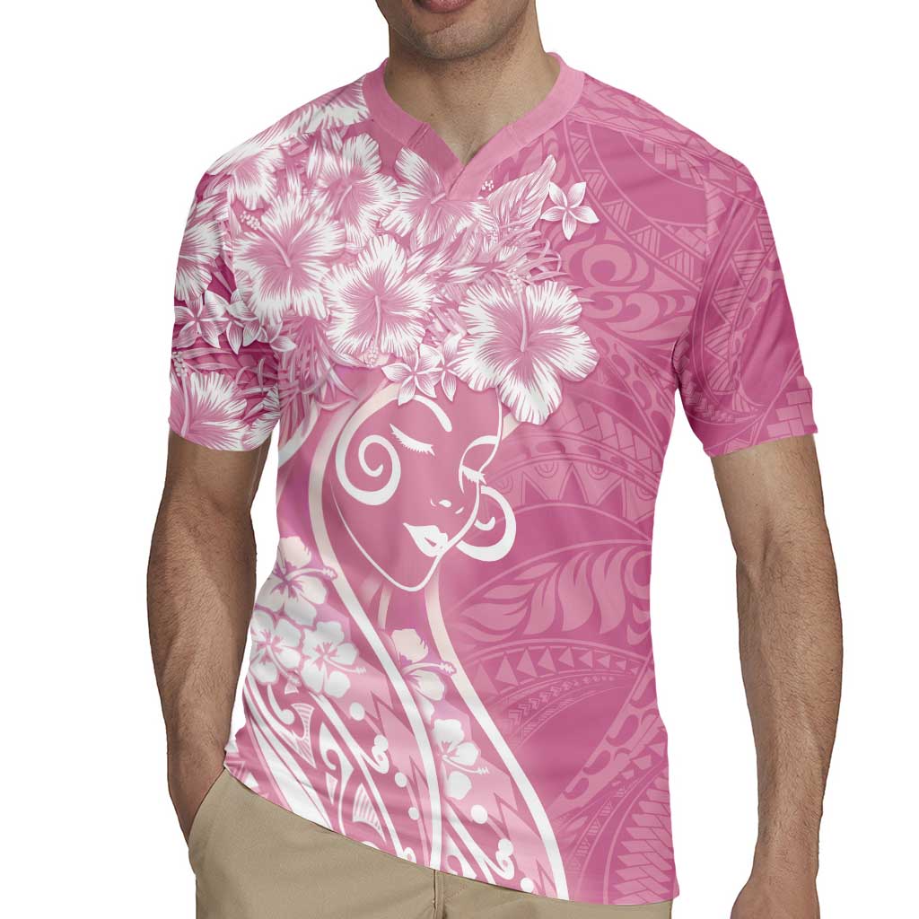 Polynesian Women's Day Rugby Jersey Pink Hibiscus Flowers With Polynesian Pattern LT05 - Polynesian Pride