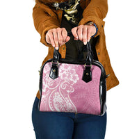 Polynesian Women's Day Shoulder Handbag Pink Hibiscus Flowers With Polynesian Pattern