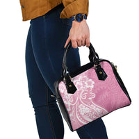 Polynesian Women's Day Shoulder Handbag Pink Hibiscus Flowers With Polynesian Pattern