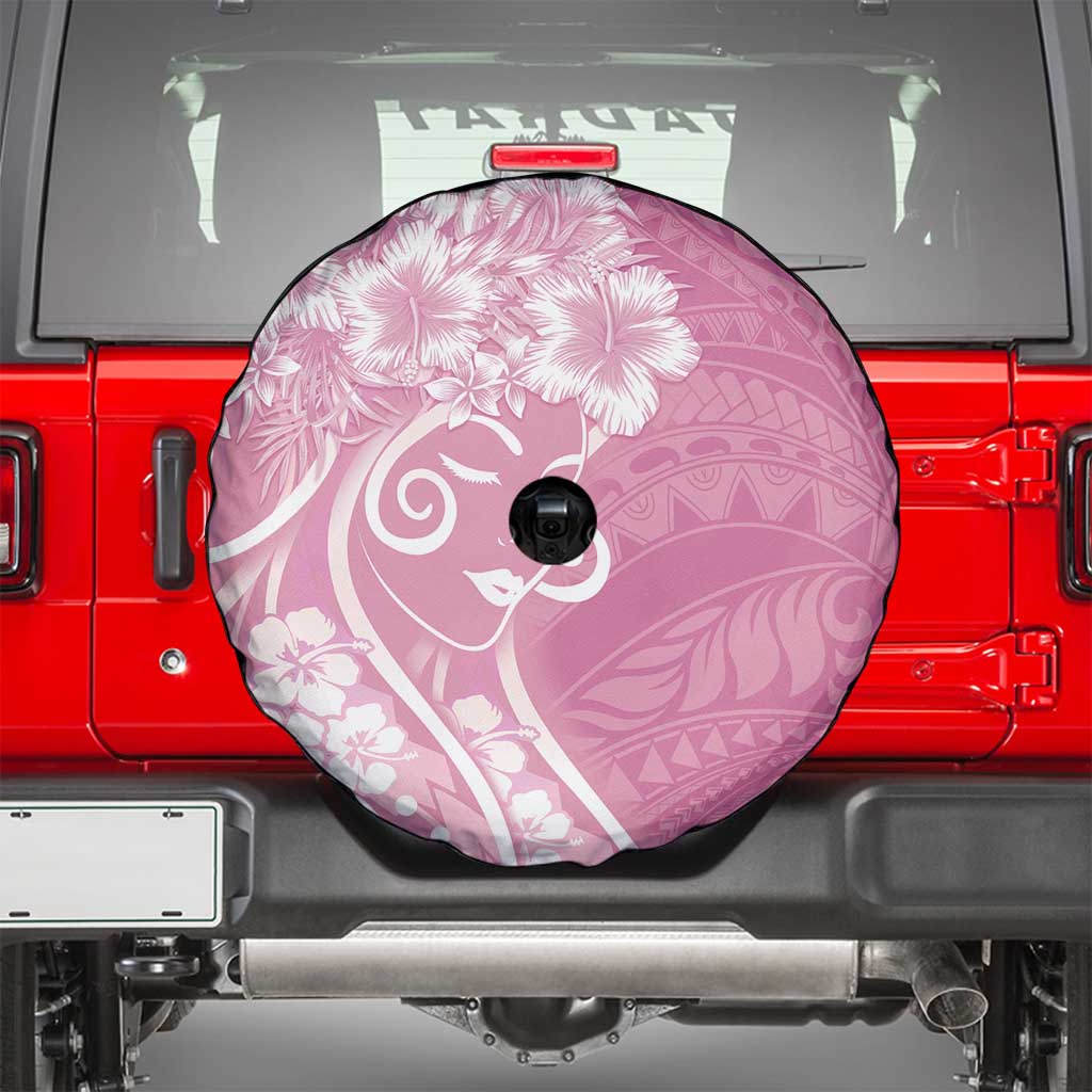 Polynesian Women's Day Spare Tire Cover Pink Hibiscus Flowers With Polynesian Pattern