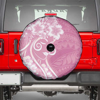 Polynesian Women's Day Spare Tire Cover Pink Hibiscus Flowers With Polynesian Pattern