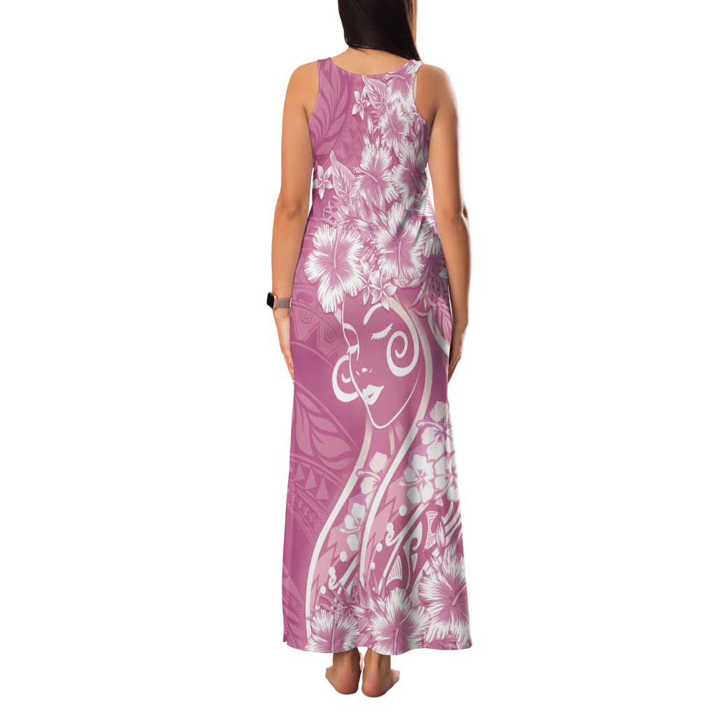 Polynesian Women's Day Tank Maxi Dress Pink Hibiscus Flowers With Polynesian Pattern LT05 - Polynesian Pride