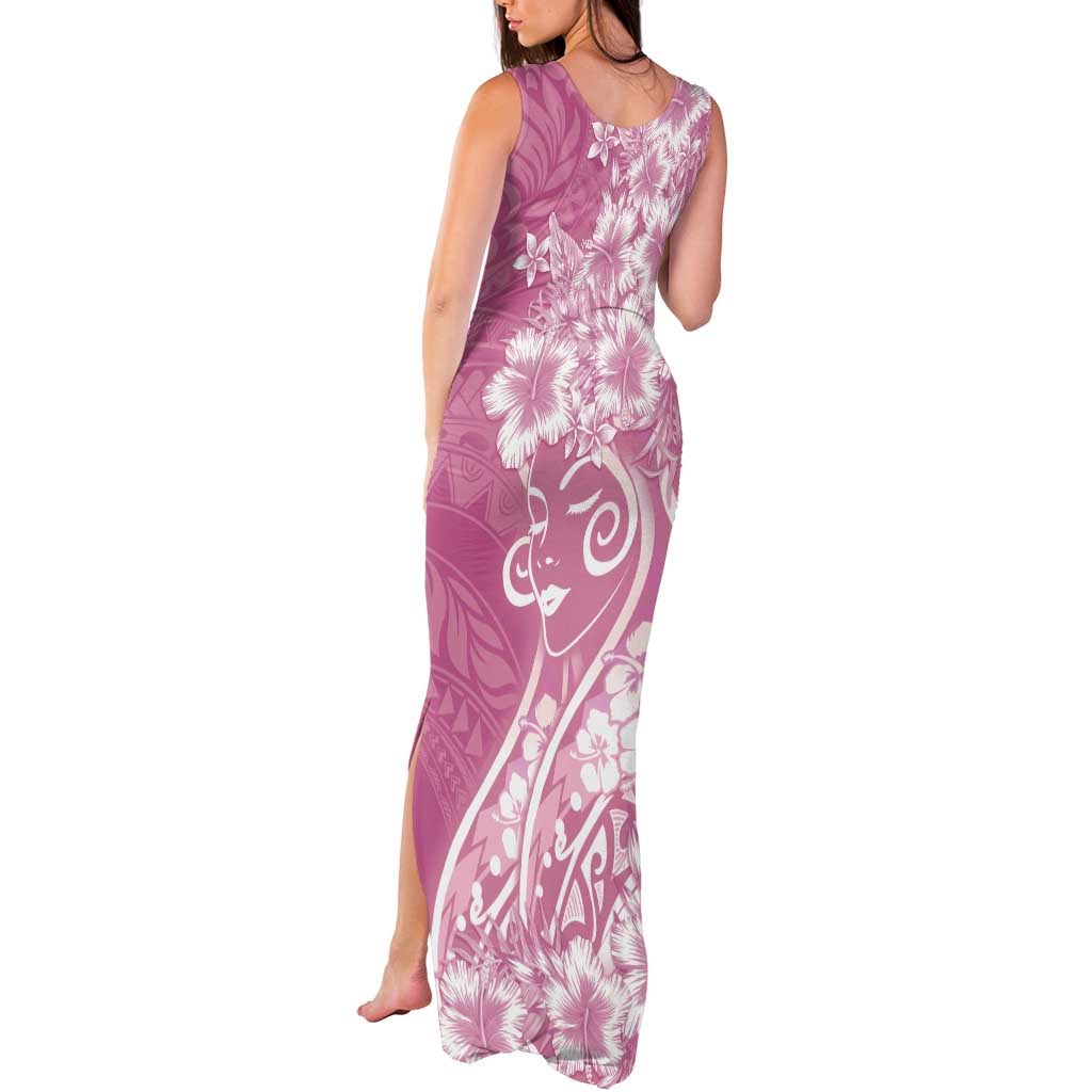Polynesian Women's Day Tank Maxi Dress Pink Hibiscus Flowers With Polynesian Pattern LT05 - Polynesian Pride