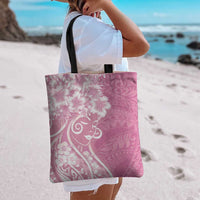 Polynesian Women's Day Tote Bag Pink Hibiscus Flowers With Polynesian Pattern