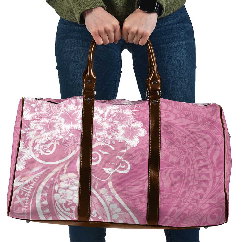 Polynesian Women's Day Travel Bag Pink Hibiscus Flowers With Polynesian Pattern