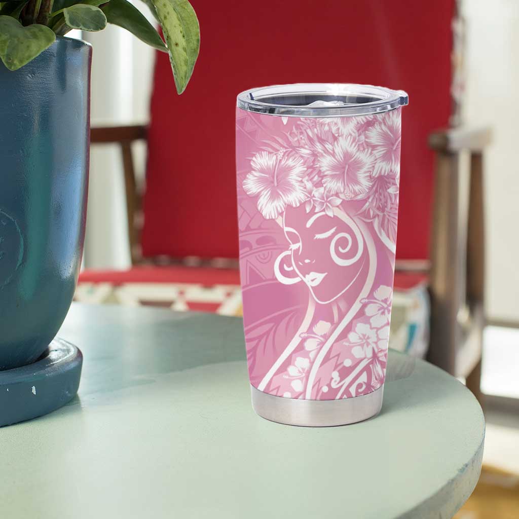 Polynesian Women's Day Tumbler Cup Pink Hibiscus Flowers With Polynesian Pattern LT05 - Polynesian Pride