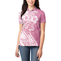 Polynesian Women's Day Women Polo Shirt Pink Hibiscus Flowers With Polynesian Pattern