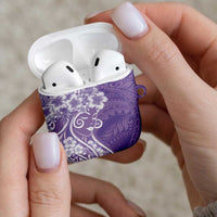 Polynesian Women's Day AirPods Case Purple Hibiscus Flowers With Polynesian Pattern