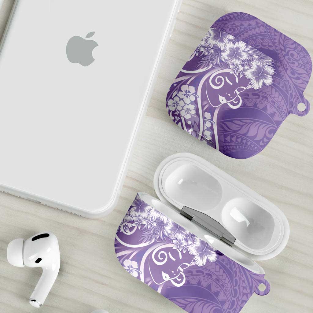 Polynesian Women's Day AirPods Case Purple Hibiscus Flowers With Polynesian Pattern