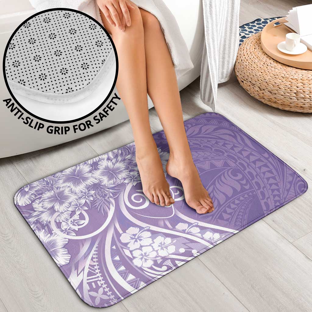Polynesian Women's Day Bathroom Set Purple Hibiscus Flowers With Polynesian Pattern