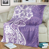 Polynesian Women's Day Blanket Purple Hibiscus Flowers With Polynesian Pattern