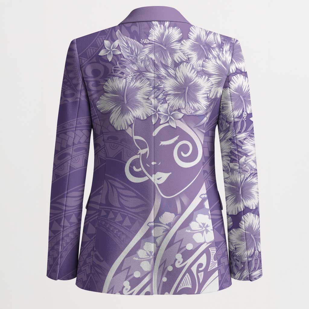 Polynesian Women's Day Blazer Purple Hibiscus Flowers With Polynesian Pattern