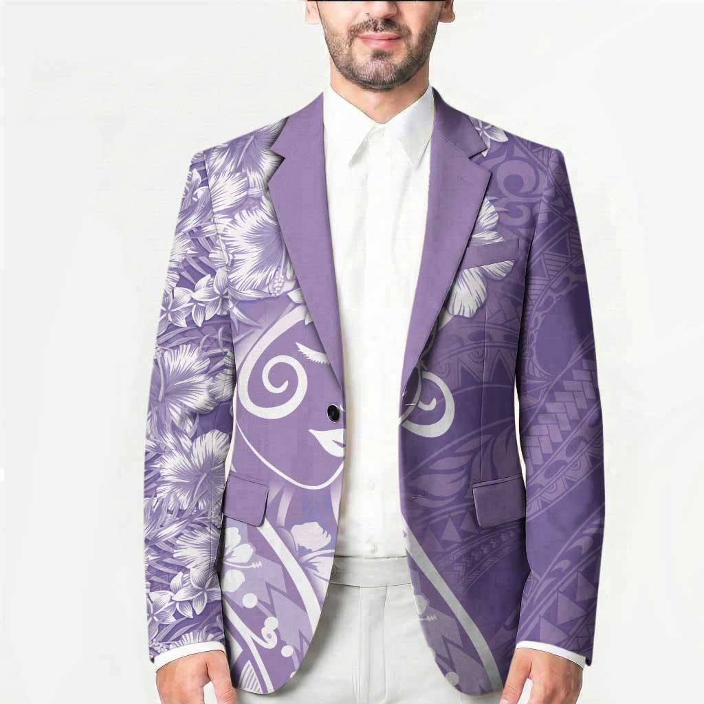 Polynesian Women's Day Blazer Purple Hibiscus Flowers With Polynesian Pattern