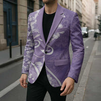 Polynesian Women's Day Blazer Purple Hibiscus Flowers With Polynesian Pattern