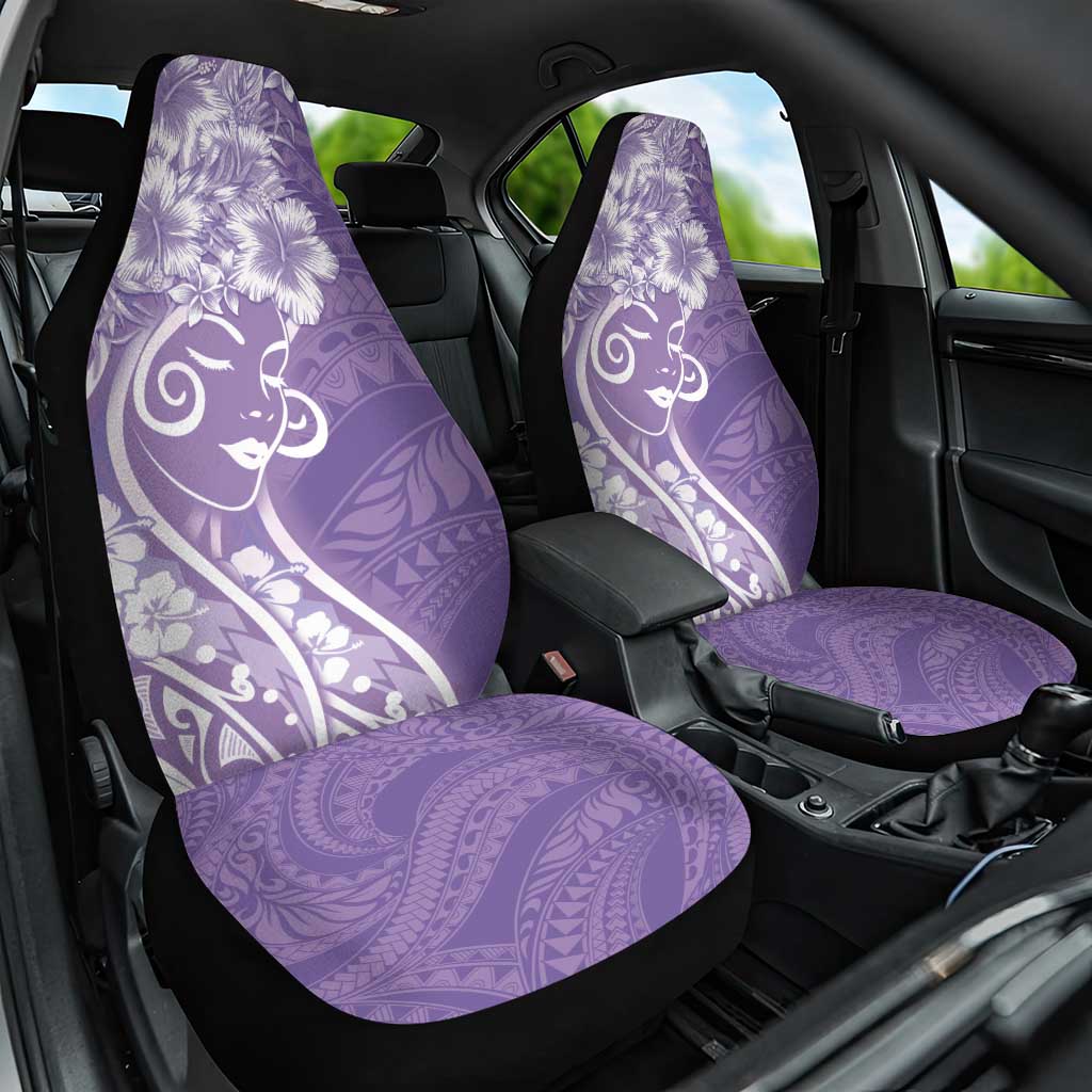 Polynesian Women's Day Car Seat Cover Purple Hibiscus Flowers With Polynesian Pattern