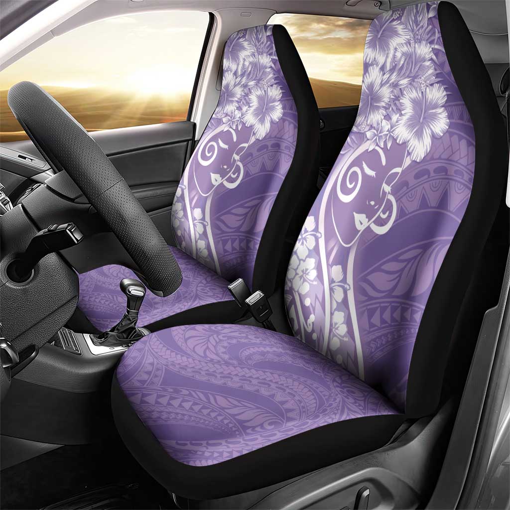 Polynesian Women's Day Car Seat Cover Purple Hibiscus Flowers With Polynesian Pattern
