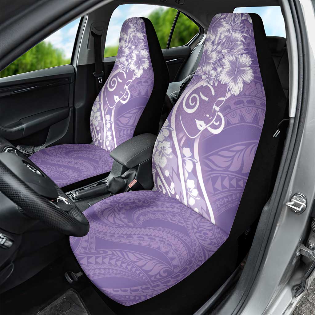 Polynesian Women's Day Car Seat Cover Purple Hibiscus Flowers With Polynesian Pattern