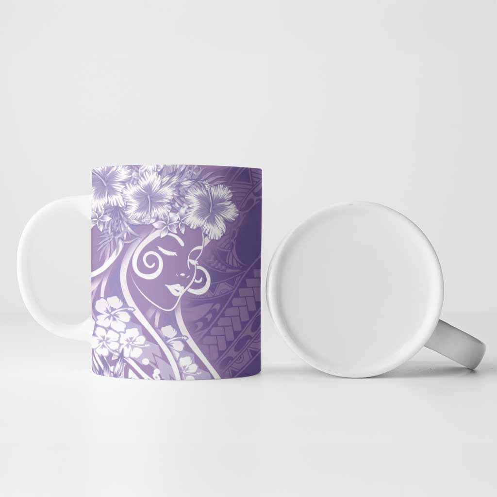 Polynesian Women's Day Ceramic Mug Purple Hibiscus Flowers With Polynesian Pattern