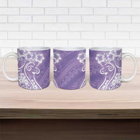 Polynesian Women's Day Ceramic Mug Purple Hibiscus Flowers With Polynesian Pattern