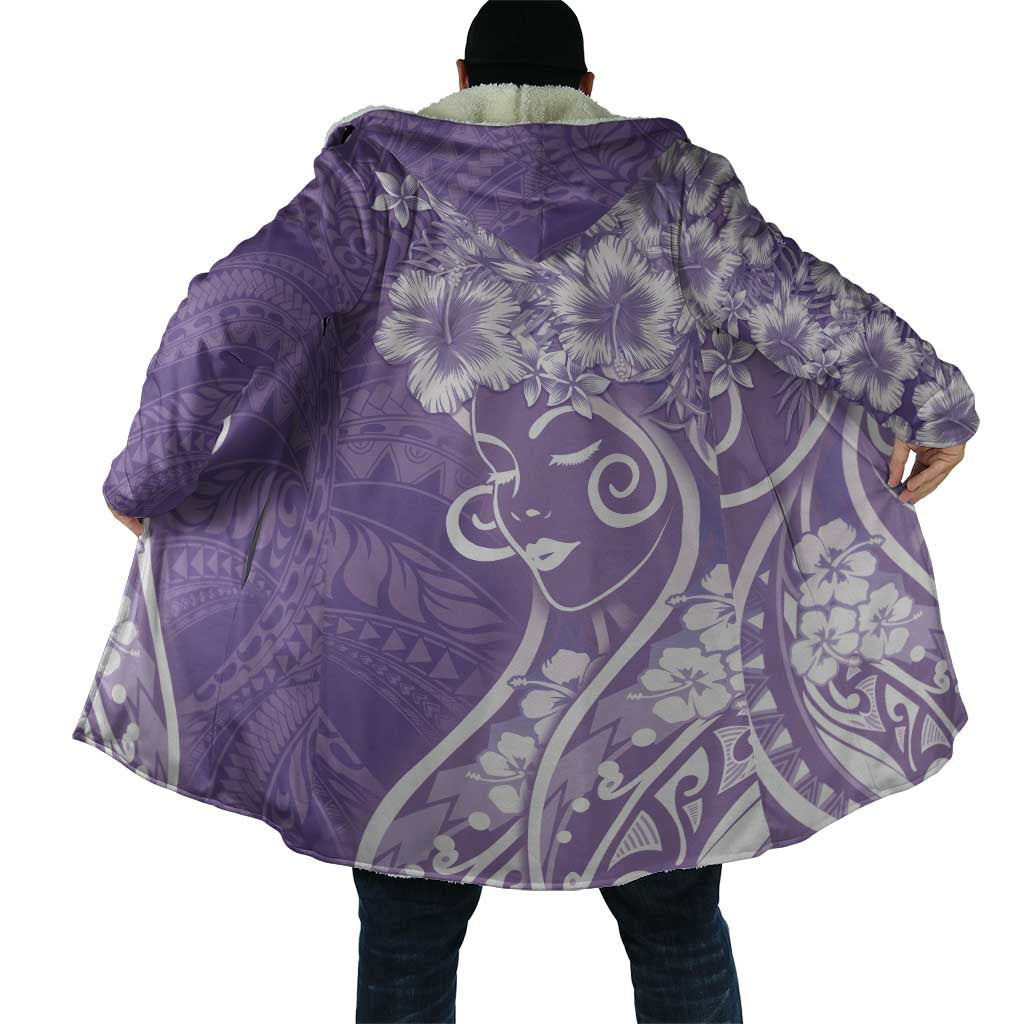 Polynesian Women's Day Cloak Purple Hibiscus Flowers With Polynesian Pattern