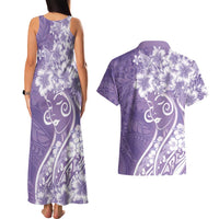 Polynesian Women's Day Couples Matching Tank Maxi Dress and Hawaiian Shirt Purple Hibiscus Flowers With Polynesian Pattern LT05 - Polynesian Pride