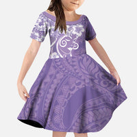 Polynesian Women's Day Family Matching Mermaid Dress and Hawaiian Shirt Purple Hibiscus Flowers With Polynesian Pattern LT05 Daughter's Dress Purple - Polynesian Pride