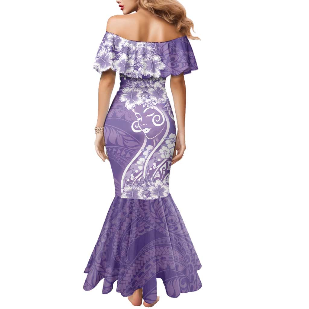 Polynesian Women's Day Family Matching Mermaid Dress and Hawaiian Shirt Purple Hibiscus Flowers With Polynesian Pattern LT05 - Polynesian Pride