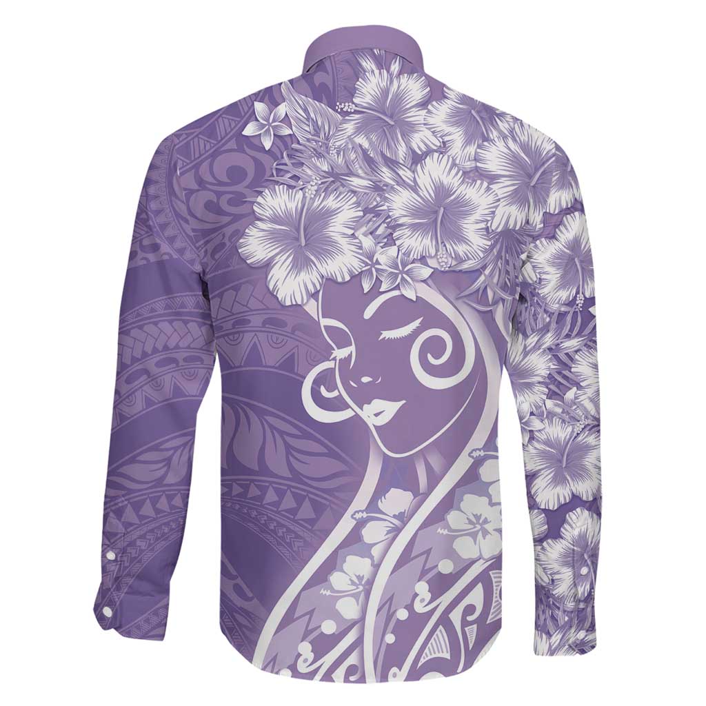 Polynesian Women's Day Family Matching Off The Shoulder Long Sleeve Dress and Hawaiian Shirt Purple Hibiscus Flowers With Polynesian Pattern LT05 - Polynesian Pride