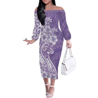 Polynesian Women's Day Family Matching Off The Shoulder Long Sleeve Dress and Hawaiian Shirt Purple Hibiscus Flowers With Polynesian Pattern LT05 Mom's Dress Purple - Polynesian Pride