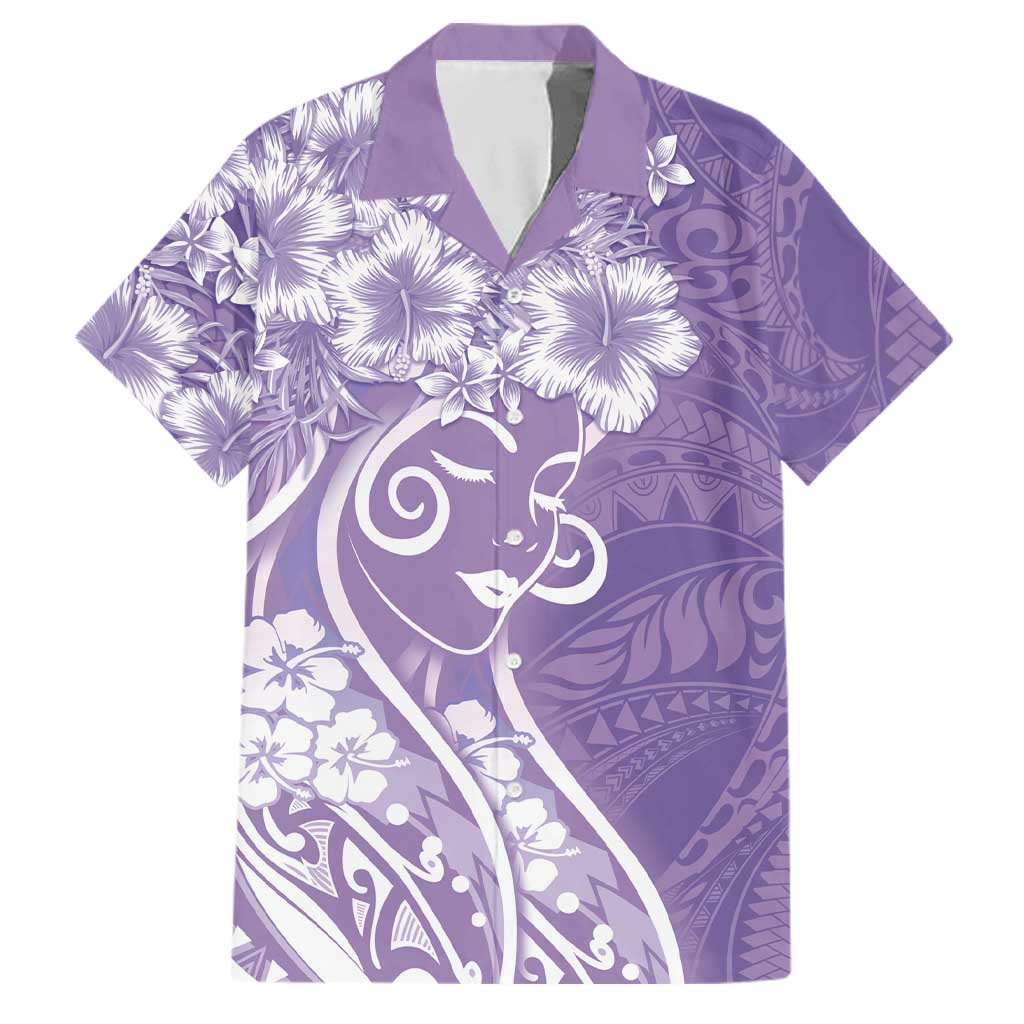 Polynesian Women's Day Family Matching Puletasi and Hawaiian Shirt Purple Hibiscus Flowers With Polynesian Pattern LT05 Dad's Shirt - Short Sleeve Purple - Polynesian Pride