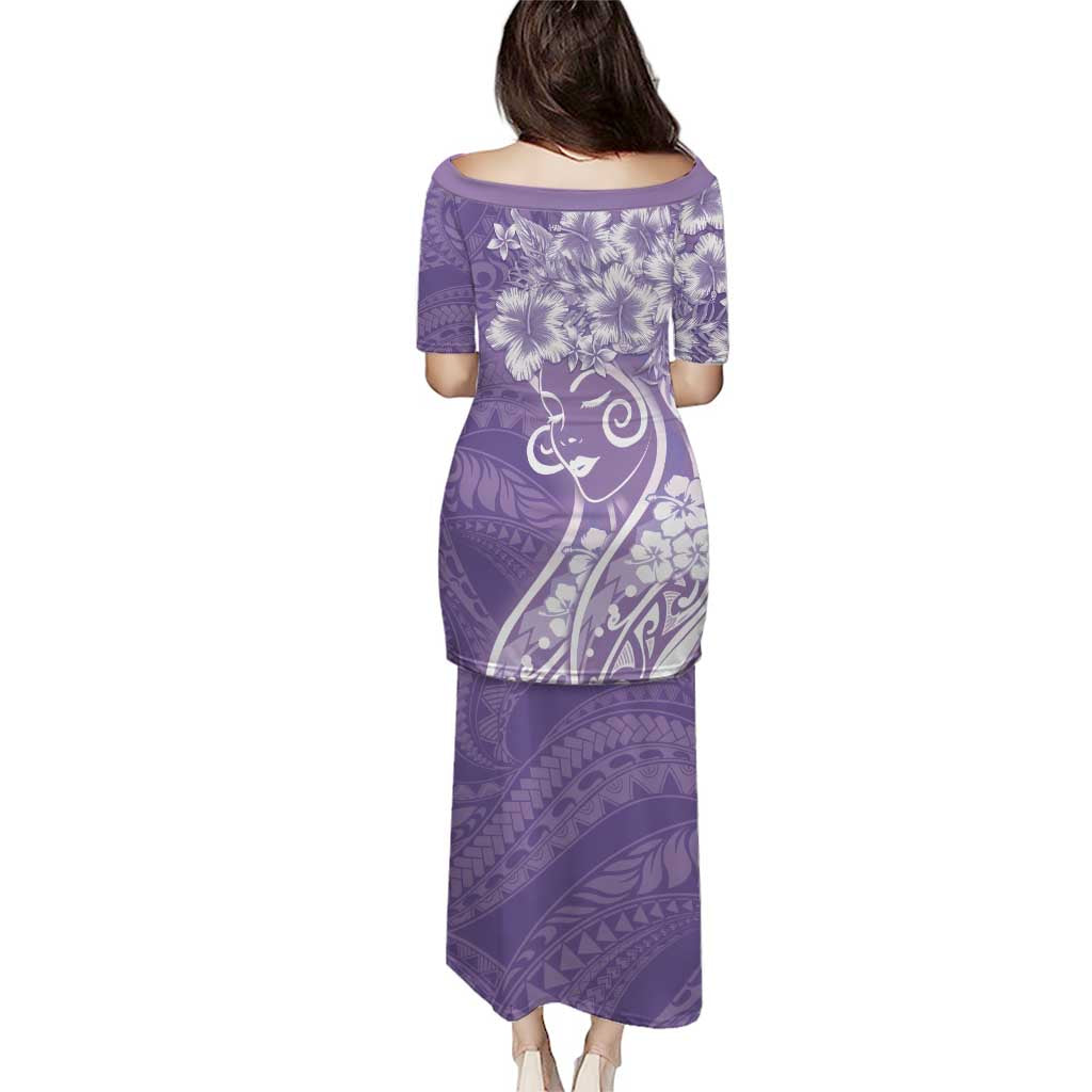 Polynesian Women's Day Family Matching Puletasi and Hawaiian Shirt Purple Hibiscus Flowers With Polynesian Pattern LT05 - Polynesian Pride