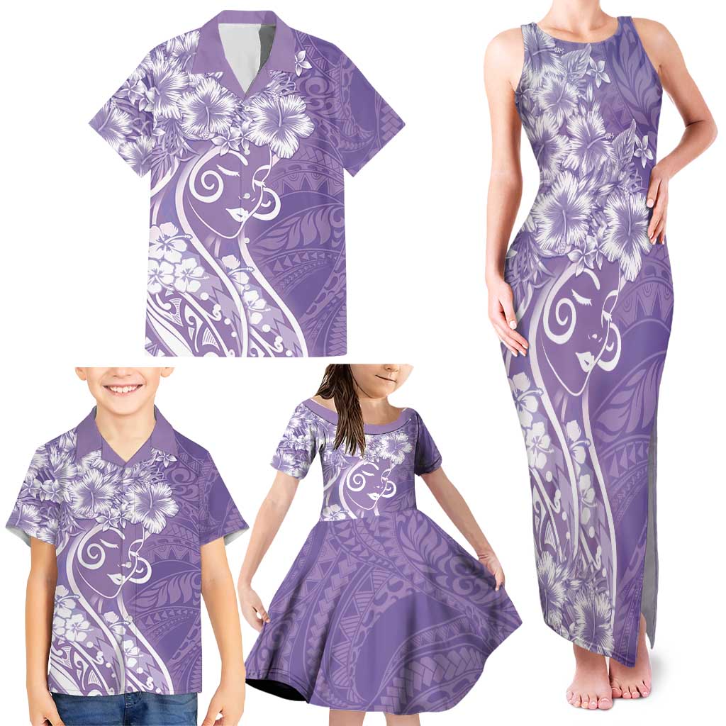 Polynesian Women's Day Family Matching Tank Maxi Dress and Hawaiian Shirt Purple Hibiscus Flowers With Polynesian Pattern LT05 - Polynesian Pride