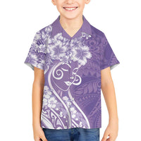 Polynesian Women's Day Family Matching Tank Maxi Dress and Hawaiian Shirt Purple Hibiscus Flowers With Polynesian Pattern LT05 Son's Shirt Purple - Polynesian Pride