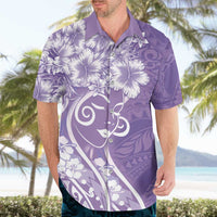 Polynesian Women's Day Hawaiian Shirt Purple Hibiscus Flowers With Polynesian Pattern