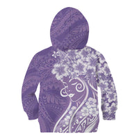 Polynesian Women's Day Kid Hoodie Purple Hibiscus Flowers With Polynesian Pattern