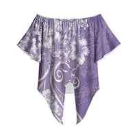 Polynesian Women's Day Off Shoulder Wrap Waist Top Purple Hibiscus Flowers With Polynesian Pattern LT05 Purple - Polynesian Pride
