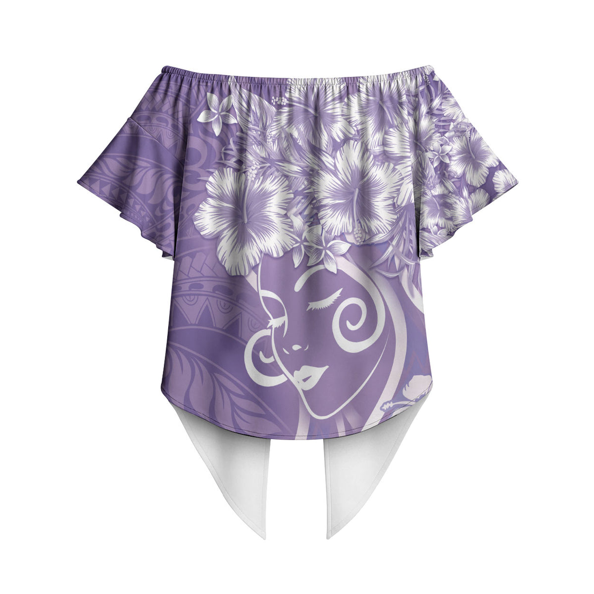 Polynesian Women's Day Off Shoulder Wrap Waist Top Purple Hibiscus Flowers With Polynesian Pattern LT05 - Polynesian Pride