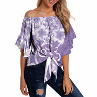 Polynesian Women's Day Off Shoulder Wrap Waist Top Purple Hibiscus Flowers With Polynesian Pattern LT05 - Polynesian Pride