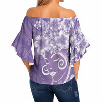 Polynesian Women's Day Off Shoulder Wrap Waist Top Purple Hibiscus Flowers With Polynesian Pattern LT05 - Polynesian Pride