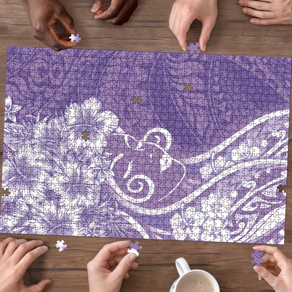 Polynesian Women's Day Puzzle Purple Hibiscus Flowers With Polynesian Pattern