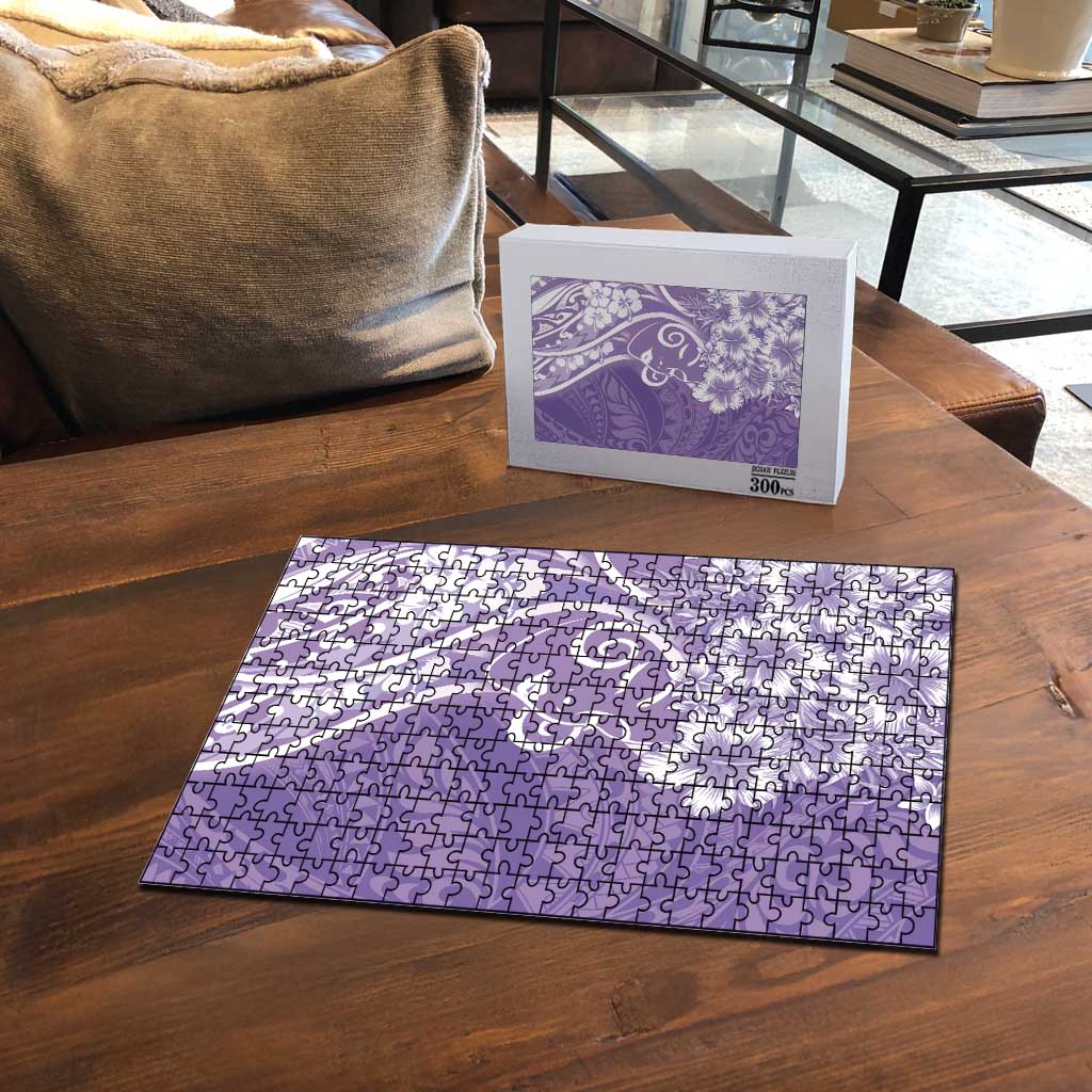 Polynesian Women's Day Puzzle Purple Hibiscus Flowers With Polynesian Pattern