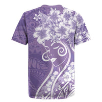 Polynesian Women's Day Rugby Jersey Purple Hibiscus Flowers With Polynesian Pattern