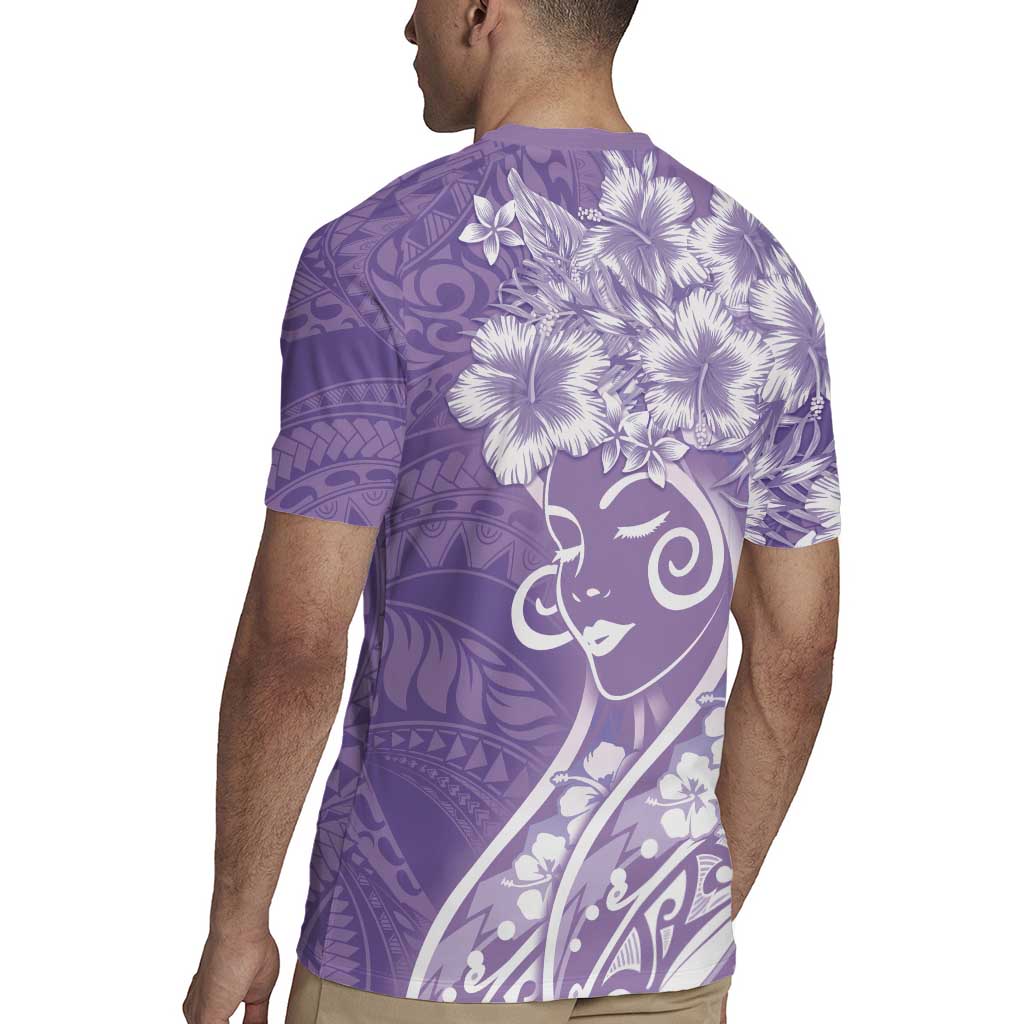 Polynesian Women's Day Rugby Jersey Purple Hibiscus Flowers With Polynesian Pattern