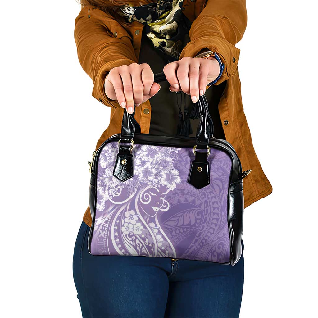 Polynesian Women's Day Shoulder Handbag Purple Hibiscus Flowers With Polynesian Pattern