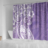 Polynesian Women's Day Shower Curtain Purple Hibiscus Flowers With Polynesian Pattern